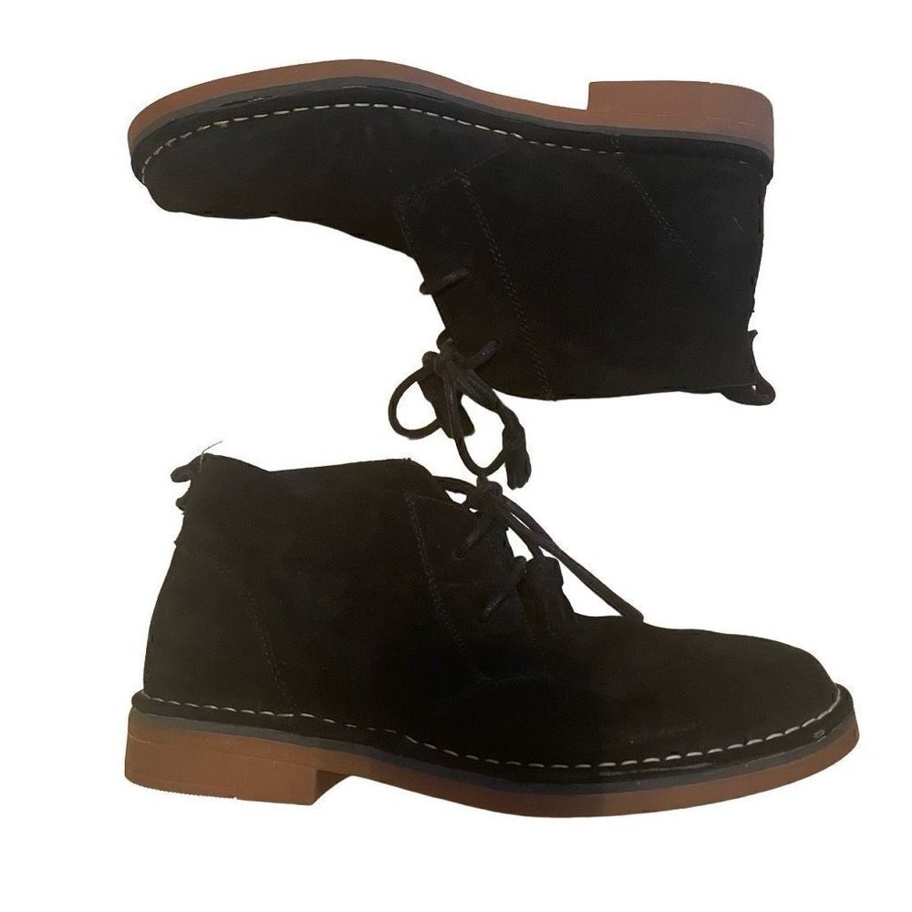 HUSH PUPPIES | black seude low tassel slip on booties 7.5